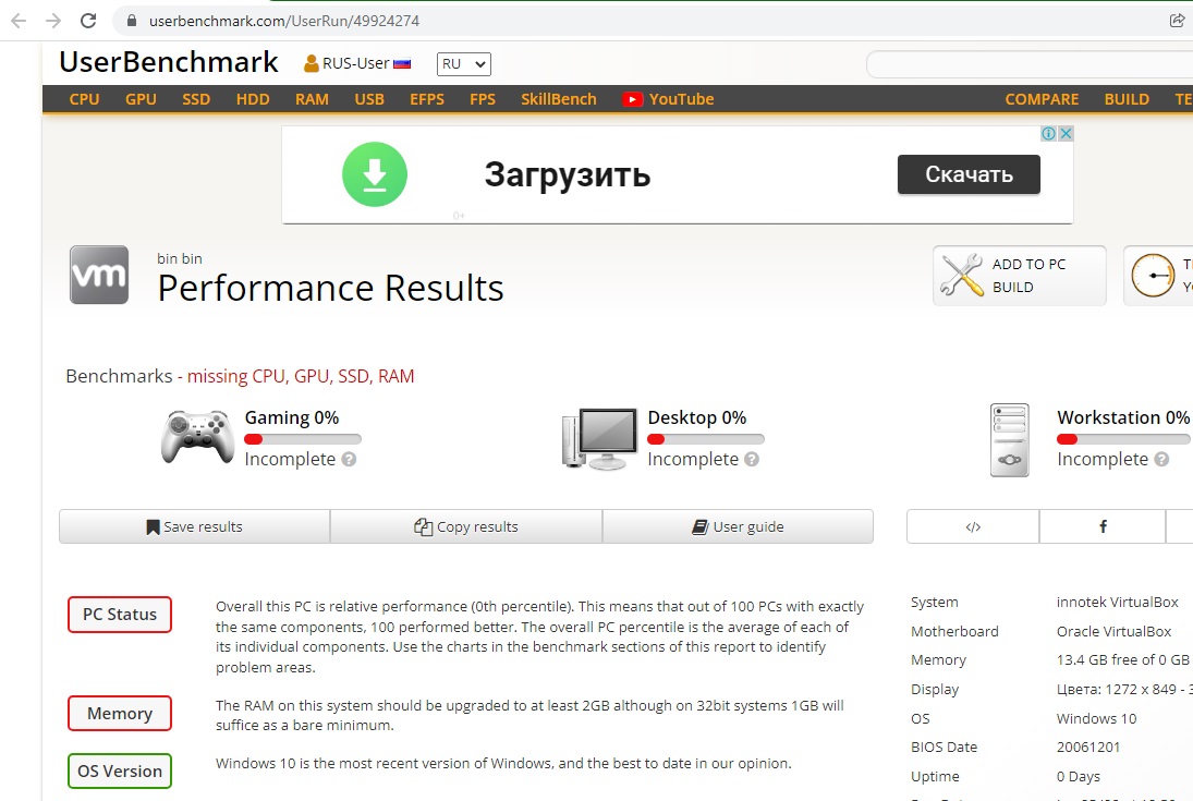 UserBenchmark скачать