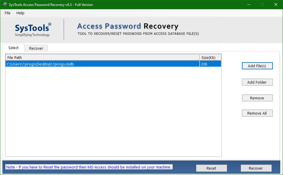 SysTools Access Password Recovery